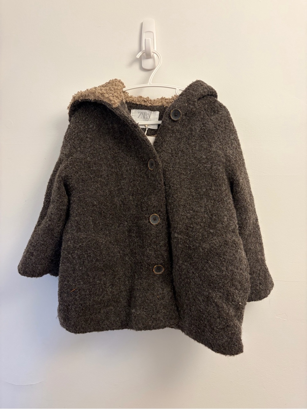 Zara Kids Dark Brown Hooded Pea Coat